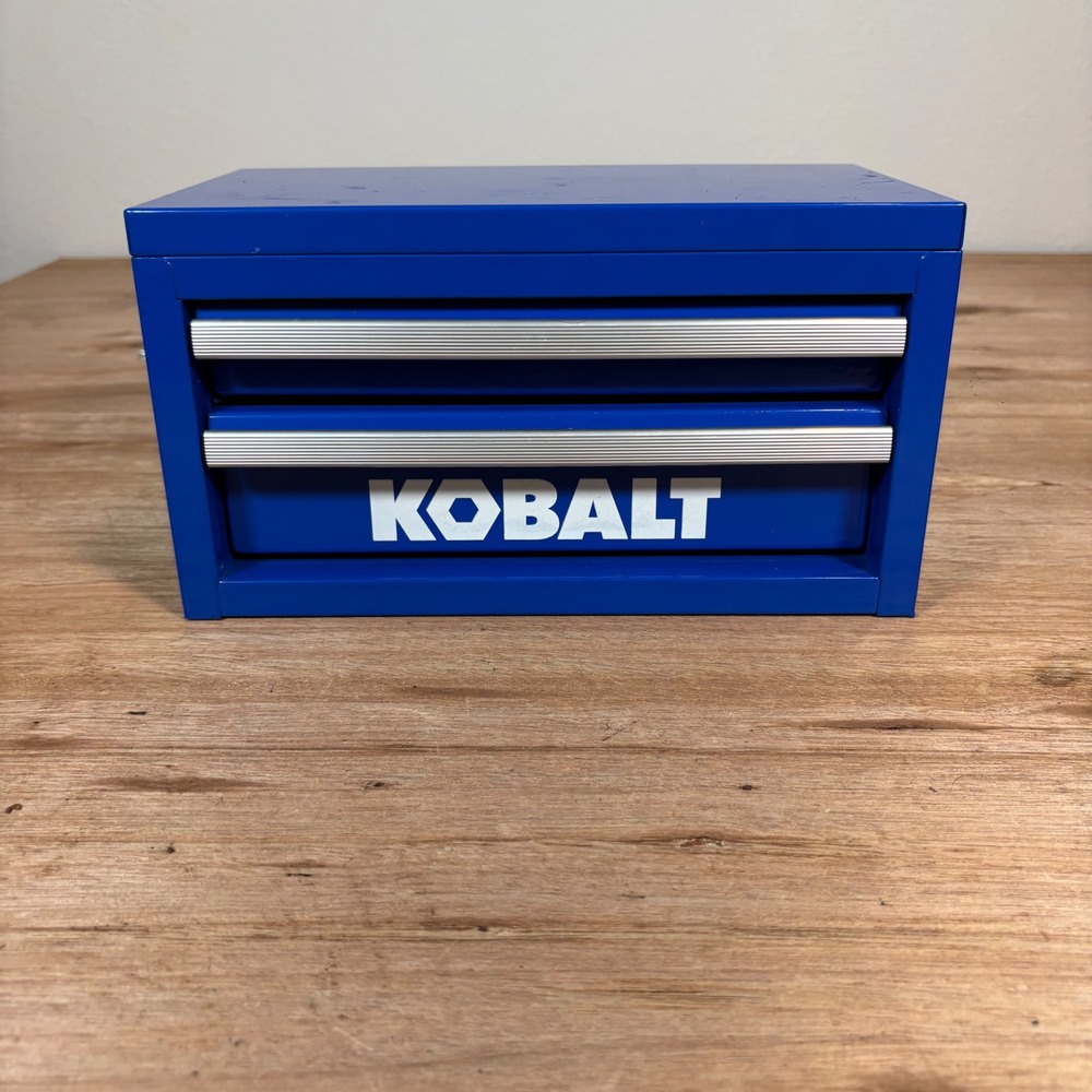 Kobalt Mini Tool Box Blue Steel 2 Drawer Desktop Storage Chest Organizer